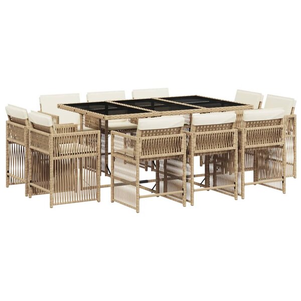 vidaXL Ensemble à manger de jardin et coussins 11 Pièces beige poly rotin