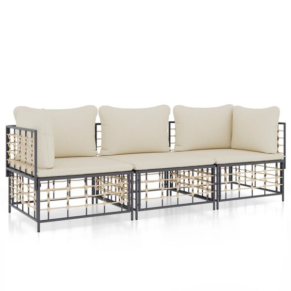 vidaXL Salon de jardin 3 Pièces avec coussins anthracite résine tressée