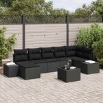 vidaXL Ensemble de canapé de jardin avec coussin 8 Pièces Noir Poly rotin