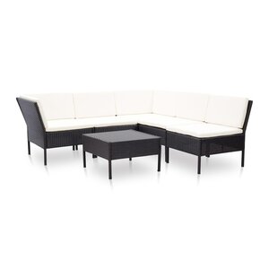 Salon de jardin meuble d'extérieur ensemble de mobilier 6 pièces avec coussins résine tressée noir 02_0016924