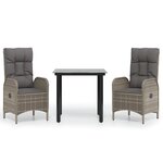 vidaXL Ensemble à manger jardin 3Pièces avec coussins noir et gris