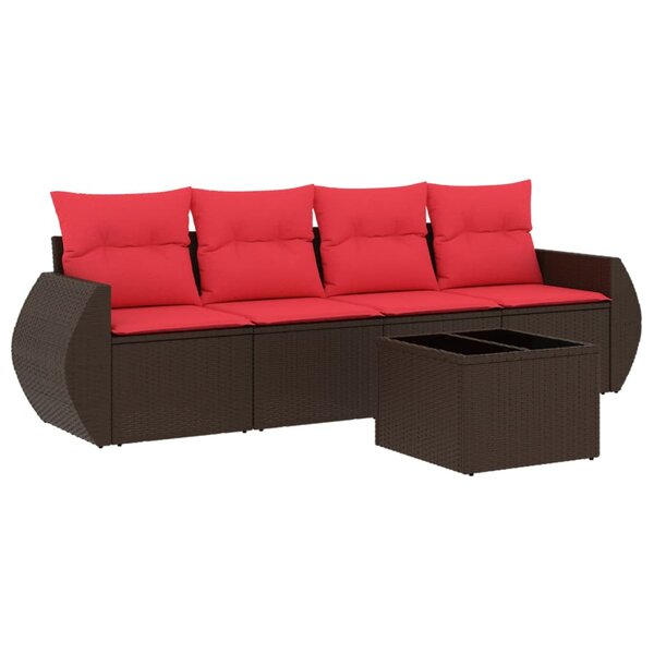 vidaXL Salon de jardin avec coussins 5 Pièces marron résine tressée