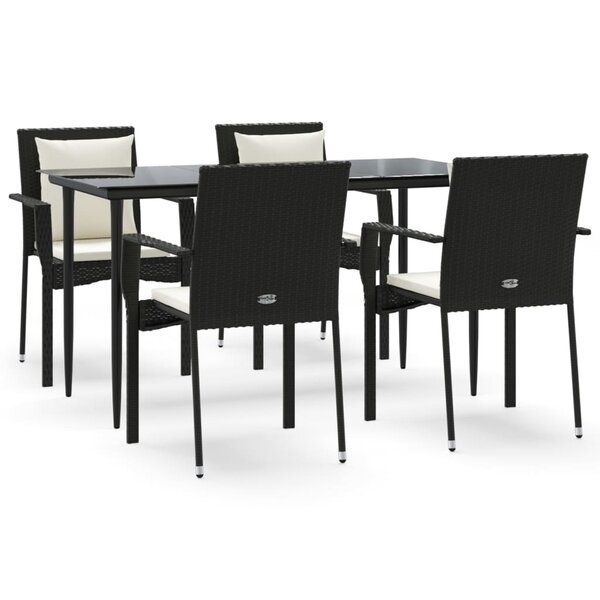 vidaXL Ensemble à manger de jardin coussins 5Pièces Noir Résine tressée