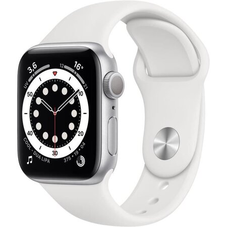 Apple Watch Series 6 GPS, 40mm Boîtier en Aluminium Argent avec Bracelet Sport Blanc