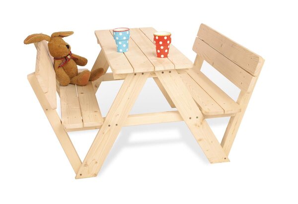 Table en bois 4 places avec bancs avec dossier Nicky Naturel