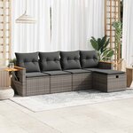 vidaXL Salon de jardin 5 Pièces avec coussins gris résine tressée