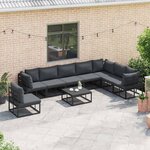 vidaXL Ensemble de canapé de jardin avec coussin 9 Pièces Noir Aluminium