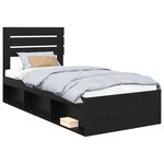 vidaXL Cadre de lit avec tête de lit Noir 90 x 190 cm Pin massif