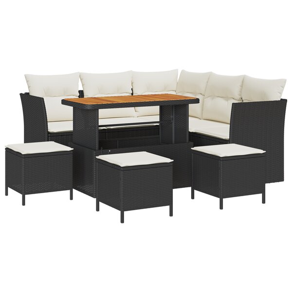 vidaXL Ensemble de canapé de jardin 9 pièces avec coussins en poly rotin noir et acacia