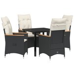 vidaXL Set de salle à manger de jardin de 5 pièces avec coussins en rotin poly noir.