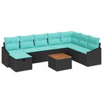 vidaXL Ensemble de canapé de jardin avec coussin 9 Pièces Noir polyrotin