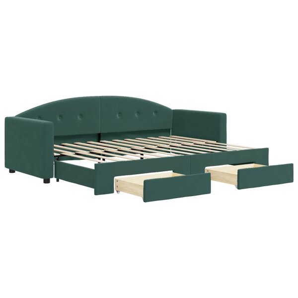 vidaXL Lit de jour avec gigogne et tiroirs vert foncé 80x200cm velours