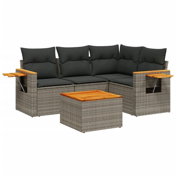 vidaXL Salon de jardin 5 Pièces avec coussins gris résine tressée
