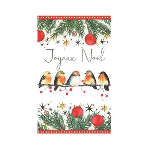 Carte De Voeux - 5 Cartes Joyeux Noël Oiseaux Sur Une Branche De Houx