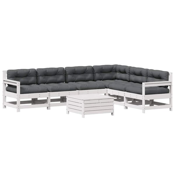 vidaXL Salon de jardin 7 Pièces avec coussins blanc bois de pin massif
