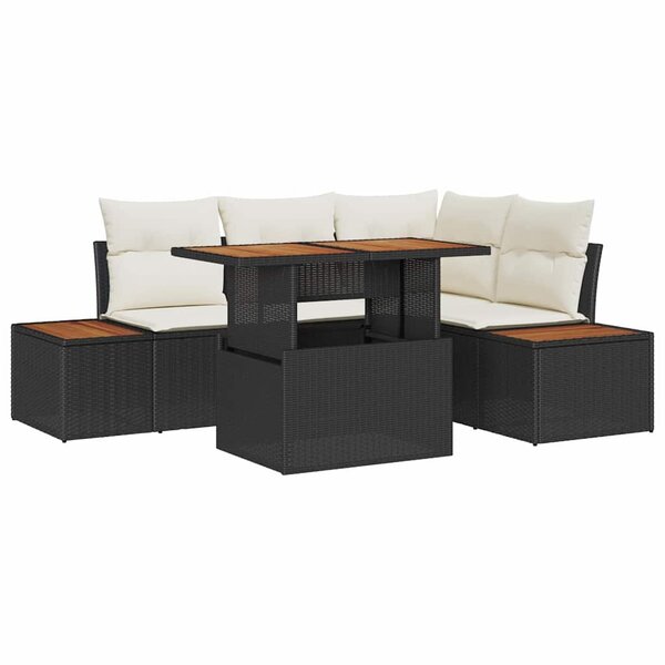 vidaXL Ensemble de canapé de jardin 5 Pièces Noir Poly rotin