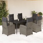 vidaXL Ensemble à manger de jardin et coussins 7 Pièces gris rotin