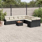 vidaXL Salon de jardin 11 Pièces avec coussins noir résine tressée