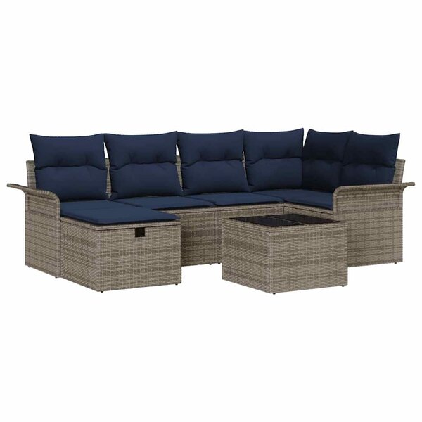 vidaXL Ensemble de canapé de jardin 7 Pièces Gris et marine polyrotin