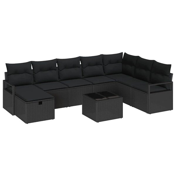 vidaXL Ensemble de Canapés avec coussin 9 Pièces Noir polyrotin