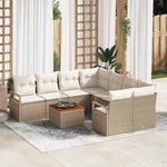 vidaXL Ensemble de canapé de jardin 9 Pièces Beige Poly rotin