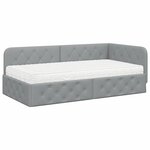 vidaXL Cadre de lit d'angle avec matelas Gris clair 90 x 200 cm tissu
