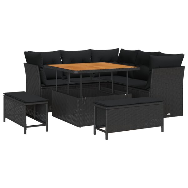 vidaXL Ensemble de canapé de jardin 8 pièces avec coussins en rotin poly noir  acacia