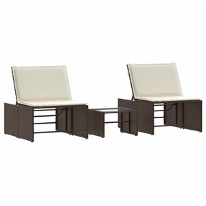 vidaXL Chaises longues 2 pièces avec table en résine tressée marron