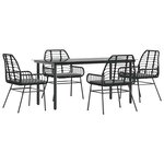 vidaXL Ensemble à manger de jardin et coussins 5 Pièces noir rotin verre