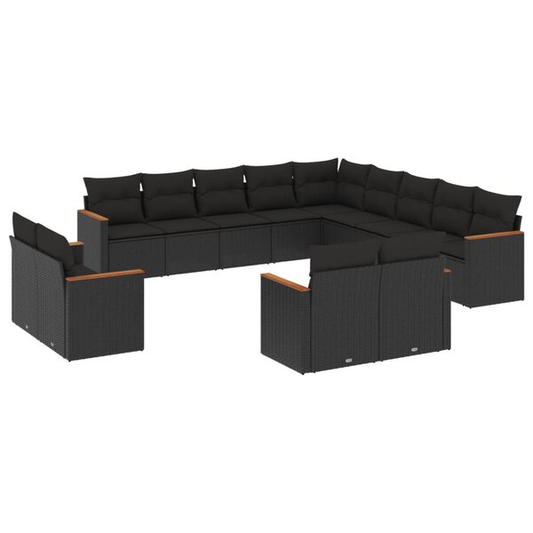 vidaXL Salon de jardin avec coussins 13 Pièces noir résine tressée