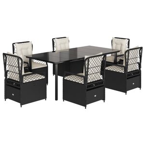 vidaXL Ensemble à manger de jardin coussins 7Pièces Noir Résine tressée
