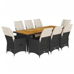 vidaXL Ensemble de bistro de jardin 9 Pièces coussins noir poly rotin