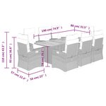 vidaXL Ensemble à manger de jardin et coussins 9 Pièces mélange beige