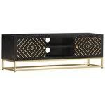 vidaXL Meuble TV Noir et doré 120 x 30 x 40 cm Bois massif de manguier