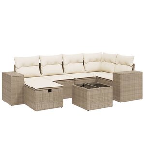 vidaXL Salon de jardin avec coussins 7 Pièces beige résine tressée