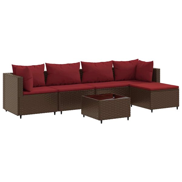 vidaXL Salon de jardin 6 Pièces avec coussins Marron Résine tressée