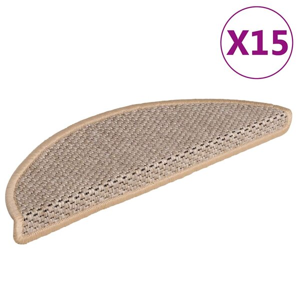 vidaXL Tapis d'escalier autocollants 15 Pièces 56x17x3 cm Beige clair