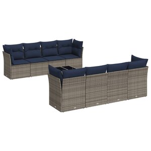 vidaXL Salon de jardin 9 Pièces avec coussins gris résine tressée