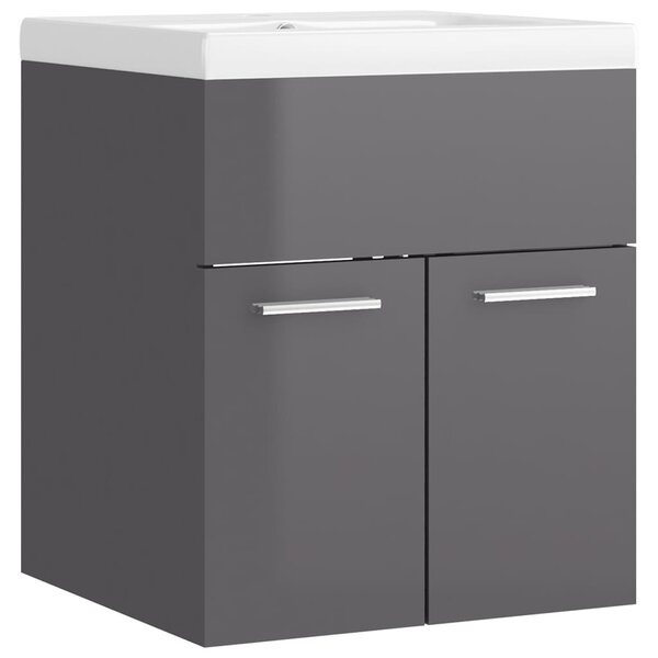 vidaXL Armoire d'évier avec lavabo intégré Gris brillant Aggloméré