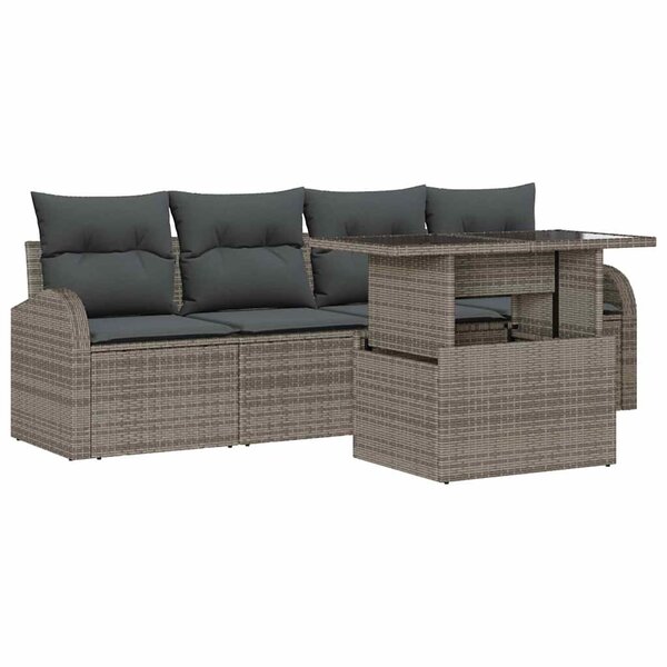 vidaXL Ensemble de canapé de jardin 5 Pièces Gris Poly Rattan