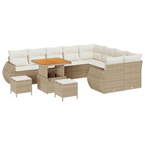 vidaXL Ensemble de Sofa de Jardin 12 Pièces avec Coussins Beige Rotin Poly Acacia