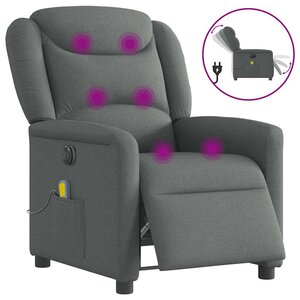 vidaXL Fauteuil inclinable de massage électrique gris foncé tissu