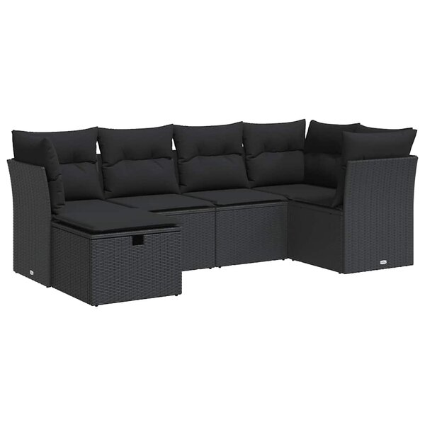 vidaXL Salon de jardin 6 Pièces avec coussins noir résine tressée