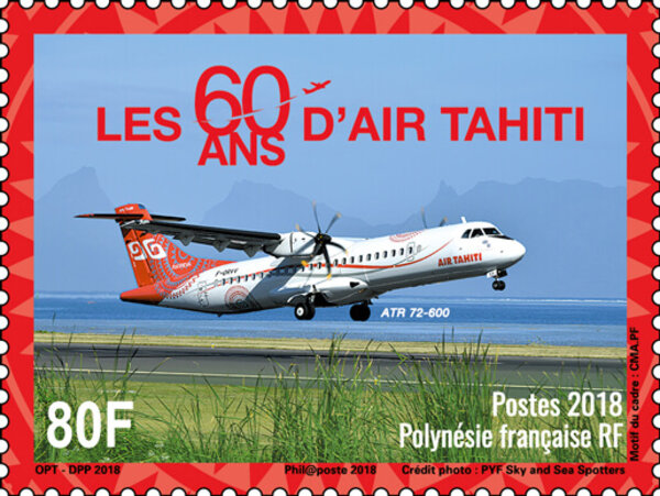 Timbre - Polynésie Française - 60 ans Air Tahiti - 80F