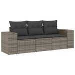 vidaXL Salon de jardin avec coussins 3 Pièces gris résine tressée