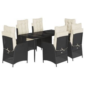 vidaXL Ensemble à manger de jardin coussins 7Pièces Noir Résine tressée