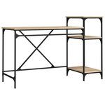 Bureau table poste de travail meuble d'ordinateur informatique étude et étagères chêne sonoma 135 x 50 x 90cm bois ingénierie/fer brun 02_0023818