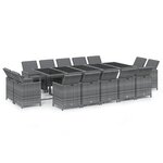 vidaXL Ensemble à manger de jardin coussins 15 Pièces Résine tressée Gris