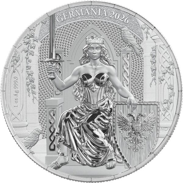 Monnaie GERMANIA Queen On The Throne 1 Oz Argent 5 Mark Germania 2026