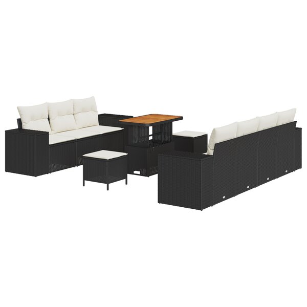 vidaXL Ensemble de canapé de jardin de 10 pièces avec coussins en polyrotin noir et acacia